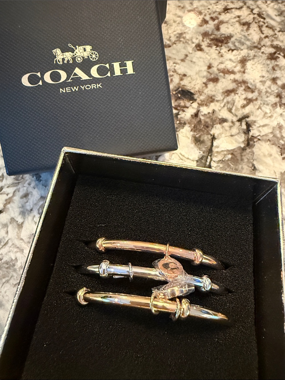 Coach Tri-Color Bamboo Bangle Set - Gold, Silver, Rose